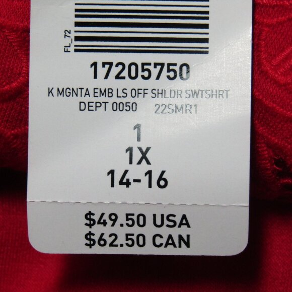 Torrid Magenta Embroidered Off Shoulder Top Womens Size 1X Long Sleeve New Tag - Picture 11 of 12